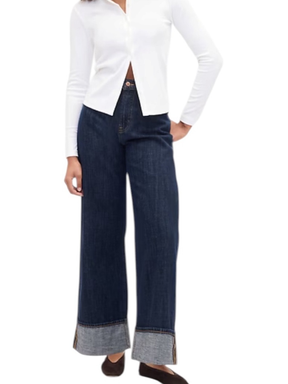 GAP High Rise Wide Leg Cuffed Jeans Size 4/27 R in Dark Wash - Picture 10 of 10